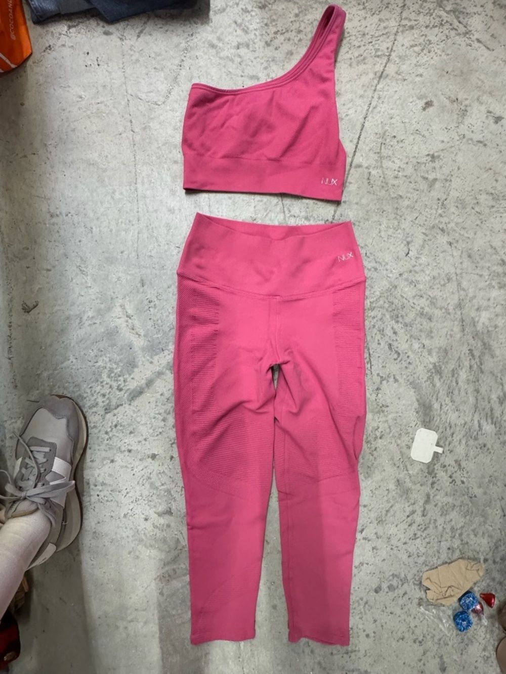NUX Activewear - Pink One Shoulder Sports Bra and Leggings - LIKE NEW Small SET
